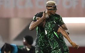 Super Eagles players celebrate after scoring during Nigeria’s 4–0 win over Mozambique in the AFCON 2025 quarter-final.