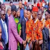 Ebonyi State scholarship beneficiaries departing for the United Kingdom at Chuba Okadigbo Airport as Governor Francis Nwifuru flags off the programme.