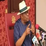 Nyesom Wike speaking during a broadcast on the outcome of the FCT area council elections in Abuja