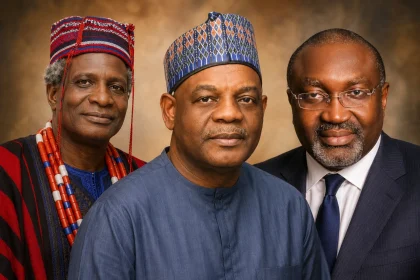 Composite portrait featuring Arc. Sonny S.T. Echono, the Och’Idoma, HRM Agaba’Idu Dr. Elaigwu Odogbo John, and legal practitioner Godwin Obla, SAN, key speakers at the Idoma Centenary Plus Celebration in Otukpo, Benue State.