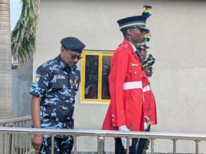 Deputy Inspector-General of Police Mohammed Abdul addressing officers during a visit to the Kaduna State Police Command.
