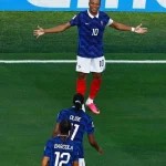 France captain Kylian Mbappé celebrates after scoring against Sweden in the 2026 FIFA World Cup Round of 32.