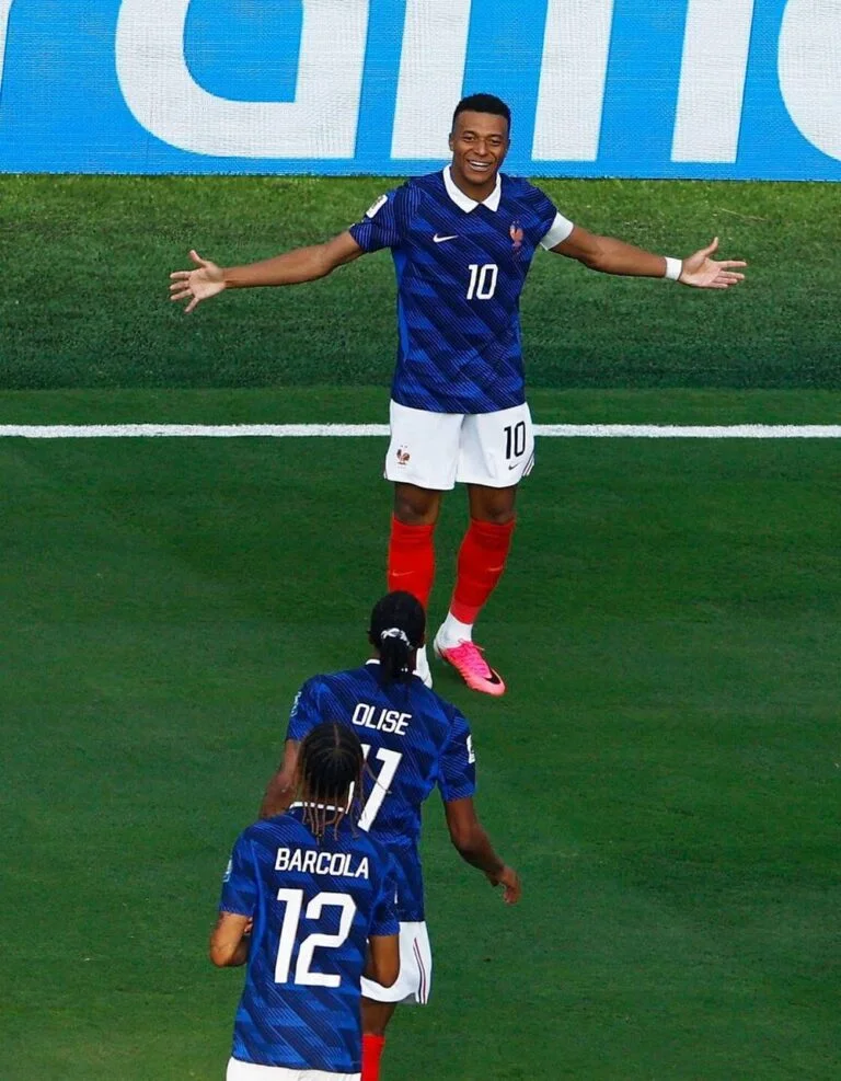 France captain Kylian Mbappé celebrates after scoring against Sweden in the 2026 FIFA World Cup Round of 32.