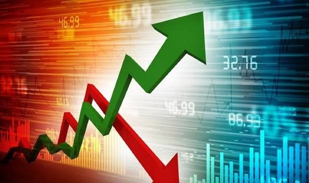 Electronic stock market board displaying rising Nigerian equities market performance.