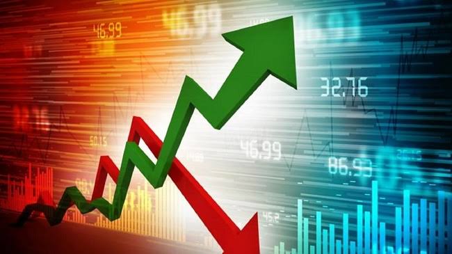 Electronic stock market board displaying rising Nigerian equities market performance.