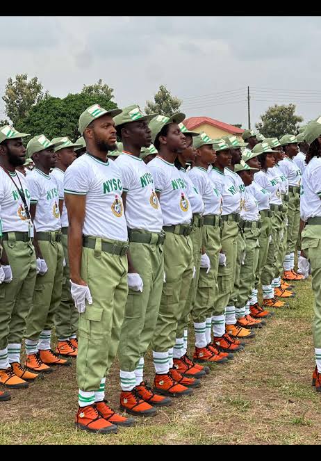 NYSC corps members during orientation camp parade in Nigeria.