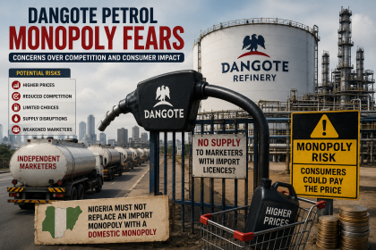Dangote Refinery and petrol supply trucks amid concerns over competition in Nigeria’s downstream petroleum market