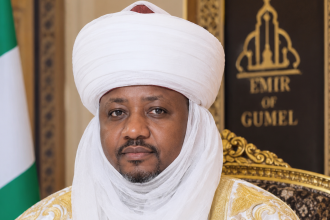 Dr. Lawan Ahmed Muhammad Sani in traditional Emir’s attire following his appointment as the 17th Emir of Gumel.