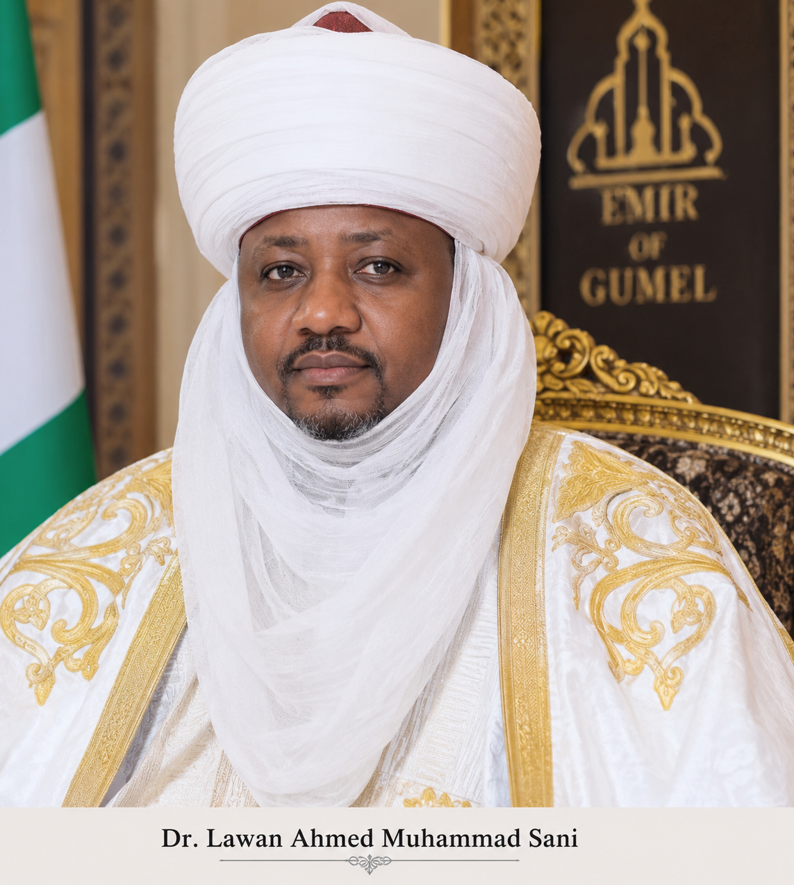 Dr. Lawan Ahmed Muhammad Sani in traditional Emir’s attire following his appointment as the 17th Emir of Gumel.