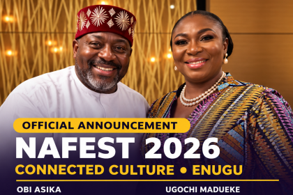 NAFEST 2026 promotional artwork announcing Enugu as host city for the National Festival of Arts and Culture under the theme “Connected Culture.”
