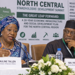 Pauline Tallen and Iyorwuese Hagher at a North Central stakeholders’ summit in Abuja advocating regional industrialisation and value addition.