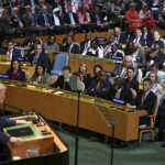 Donald Trump addressing world leaders during the 81st UN General Assembly in New York