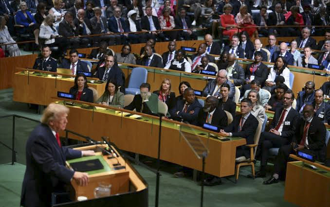 Donald Trump addressing world leaders during the 81st UN General Assembly in New York
