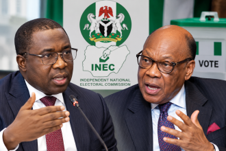 INEC Chairman Joash Amupitan and former NBA President Olisa Agbakoba at the centre of a debate over election results declaration ahead of Nigeria’s 2027 general elections.