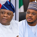 Split-screen portraits of PDP politicians Oladipupo Adebutu and Isa Ali Pantami.