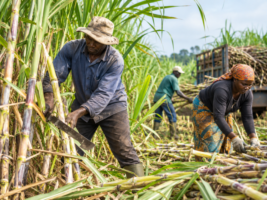 Nigerian sugarcane farmers working in a plantation as the NSDC targets 110,000 jobs through expanded sugarcane production.