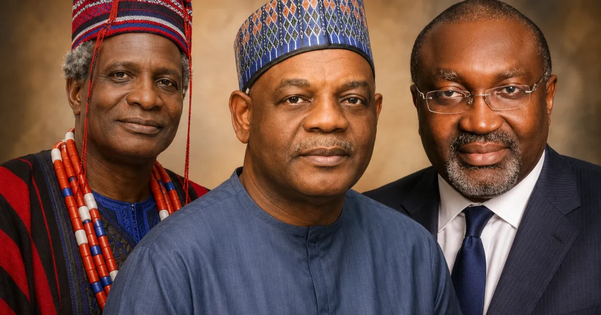 Composite portrait featuring Arc. Sonny S.T. Echono, the Och’Idoma, HRM Agaba’Idu Dr. Elaigwu Odogbo John, and legal practitioner Godwin Obla, SAN, key speakers at the Idoma Centenary Plus Celebration in Otukpo, Benue State.