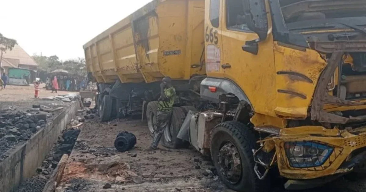 Wrecked vehicle at the scene of a multiple-vehicle accident on the Yangoji–Abaji road in Abuja, showing severe damage following the fatal crash.