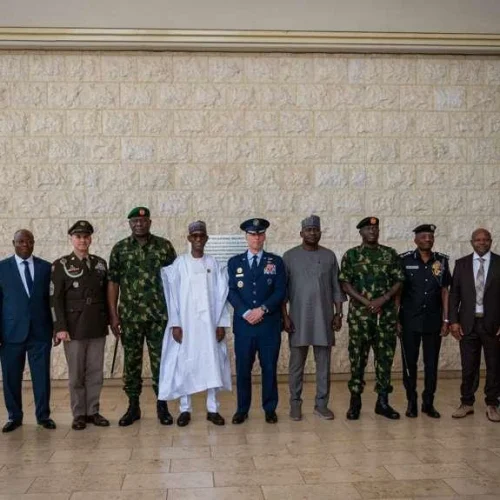 AFRICOM Commander Gen. Dagvin Anderson meets Nigerian President Bola Tinubu and senior security officials during a security cooperation visit in Abuja.